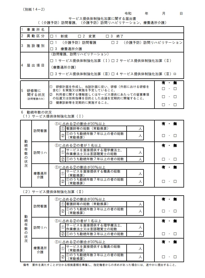 届出用紙の例